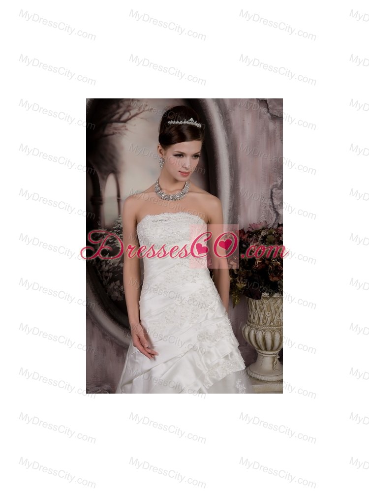 2013 Best A-line Strapless Lace Appliques Wedding Dress for Outdoor