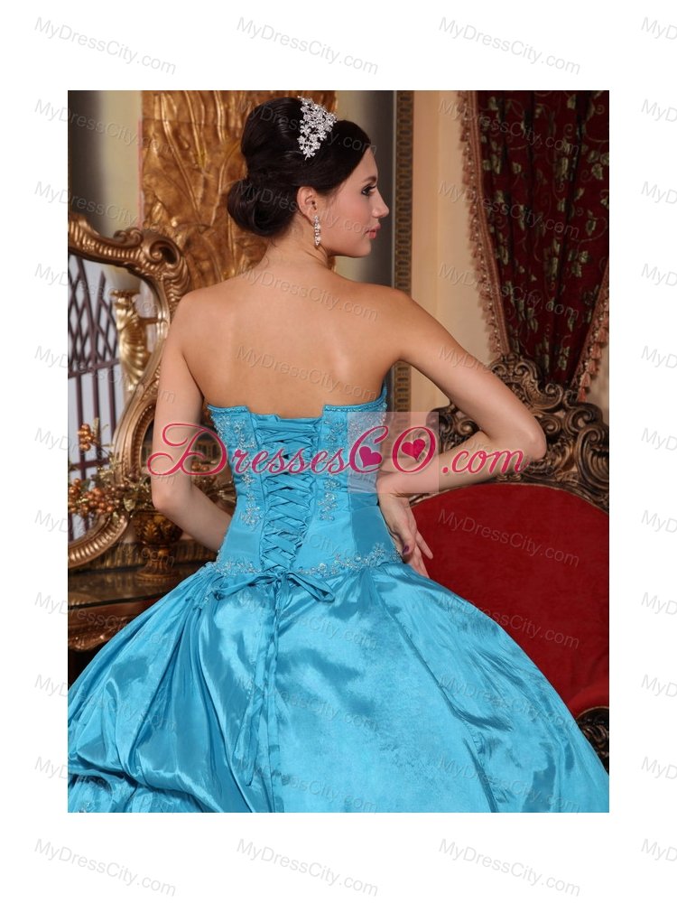 Strapless Appliques With Beading Aqua Blue Quinceanera Gowns