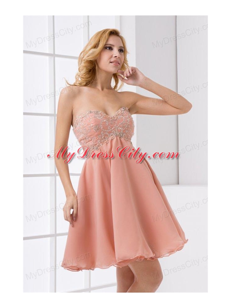 Cute A-line Sweetheart Beading Mini-length Chiffon Prom Dress