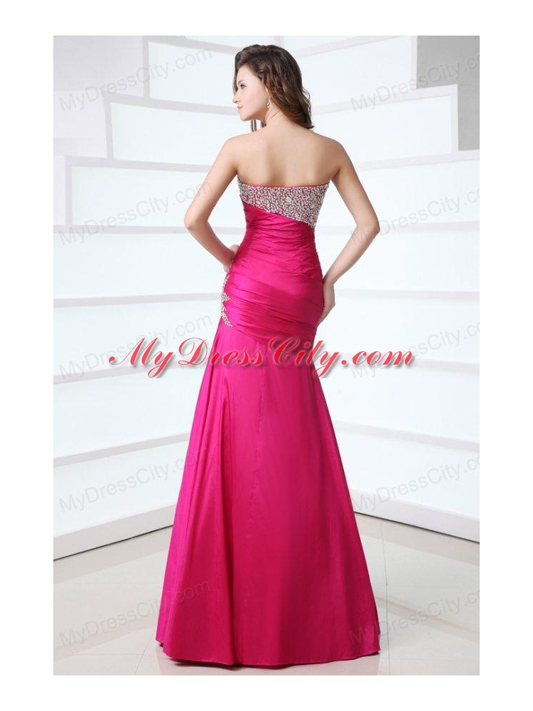 Hot Pink Sweetheart A-line Beading and Rhinestone Sweep Train Prom Dress