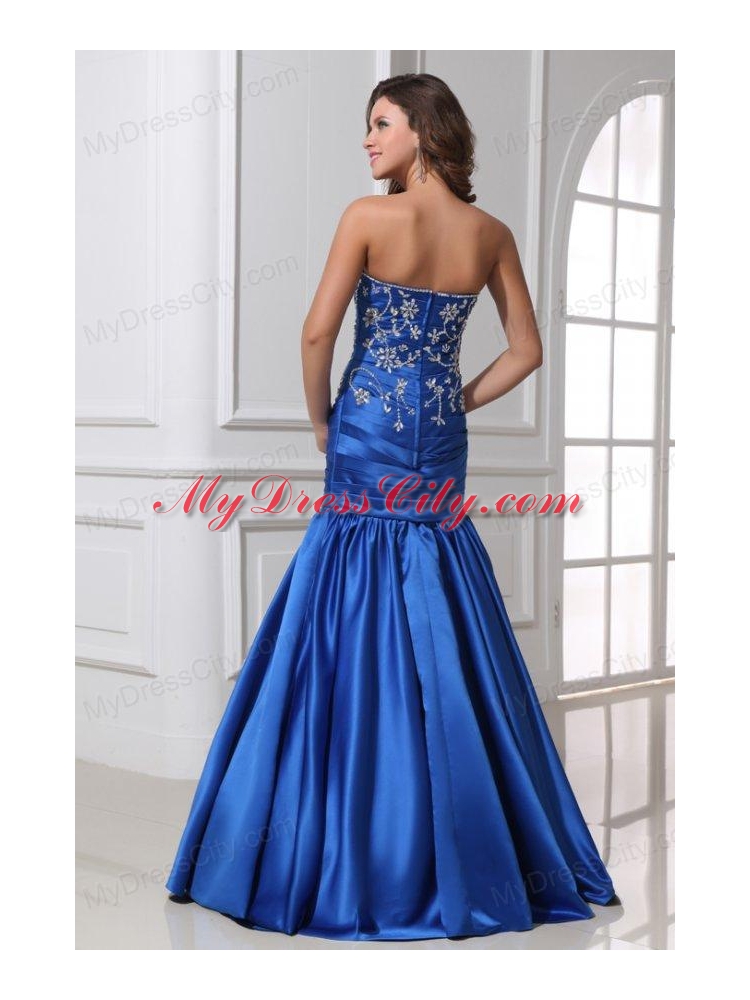 Sexy Mermaid Sweetheart Floor-length Blue Taffeta Prom Dress with Beading