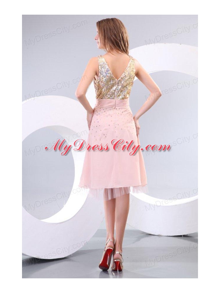 2013 Empire V-neck Sequins Knee-length Prom Dress