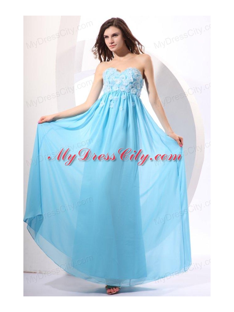 Aqua Blue Empire Sweetheart Floor-length Appliques Prom Dress for 2014