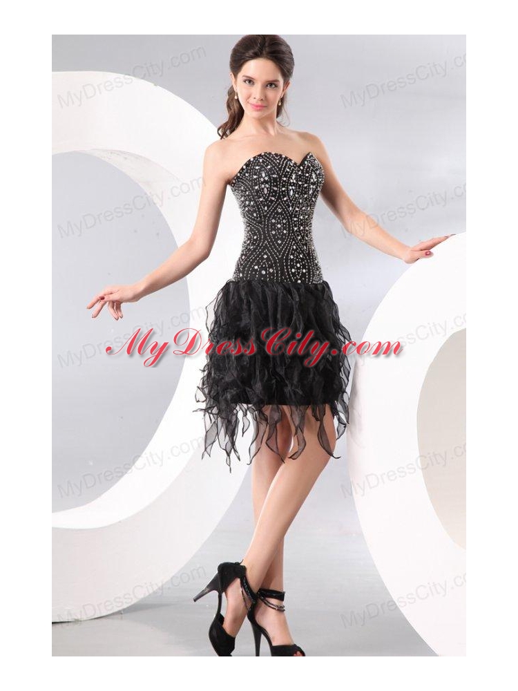 Column Sweetheart Black Beading and Ruffles Prom Dress for Party