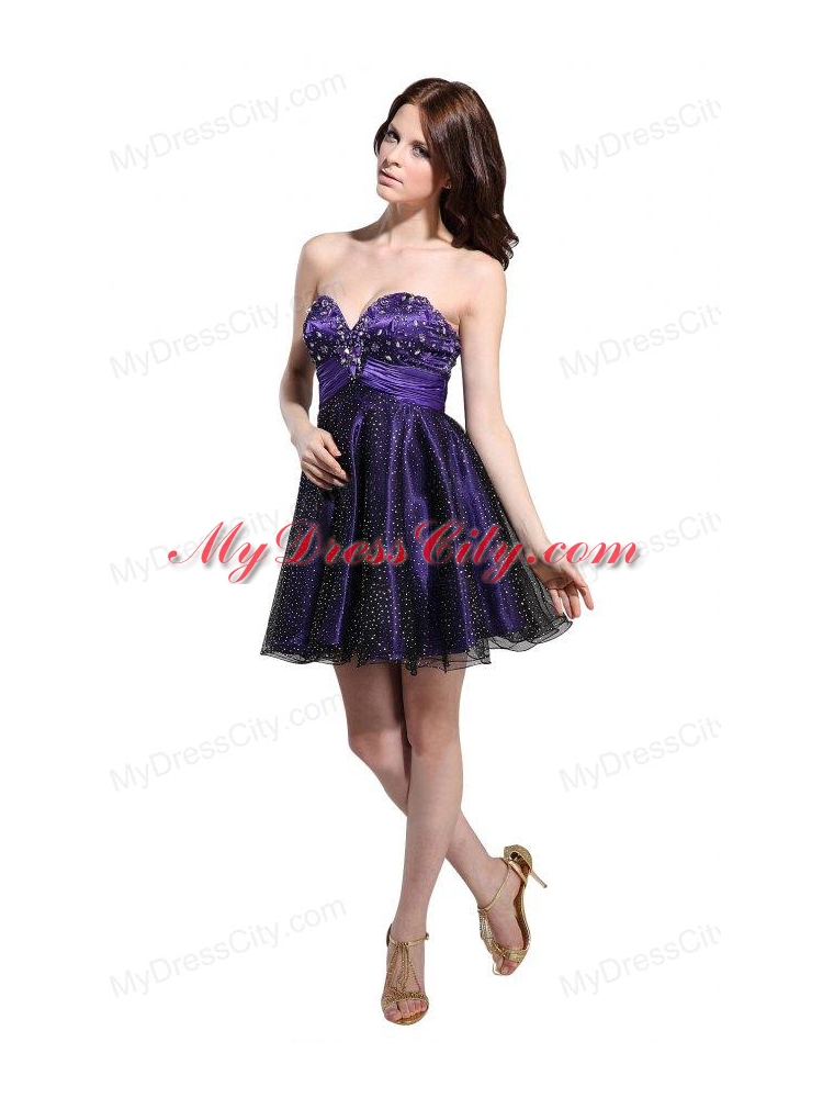 Cute Sweetheart Beaded Mini-length Prom Dress in Purple