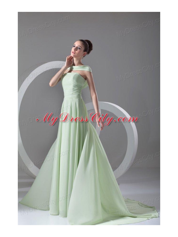 Elegant Empire Strapless Green Court Train Ruching Prom Dress