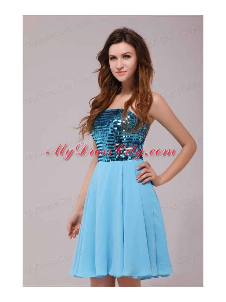 Empire Sequins Strapless Knee-length Light Blue Prom Cocktail Dress