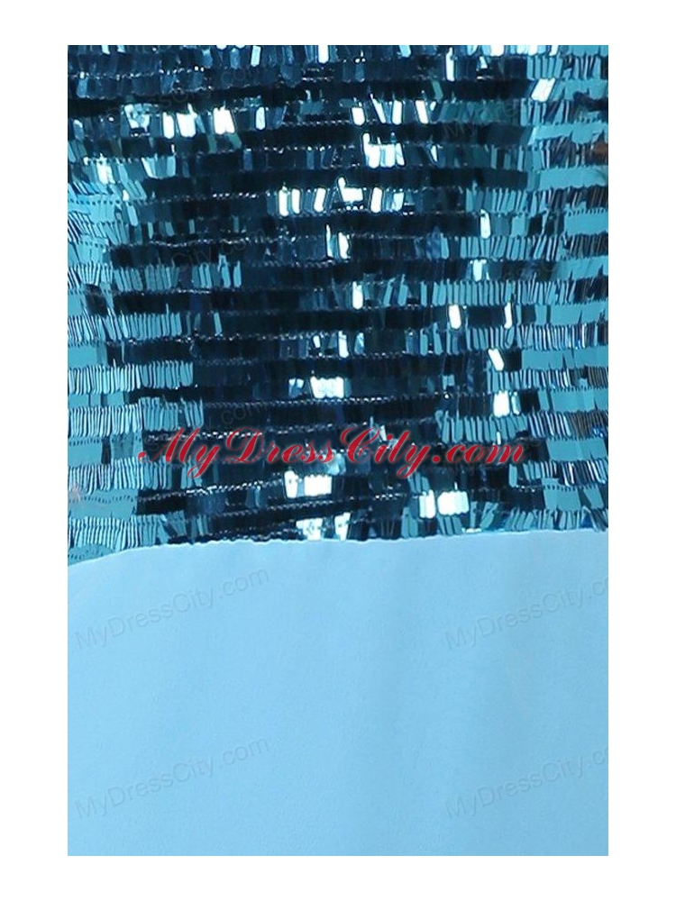 Empire Sequins Strapless Knee-length Light Blue Prom Cocktail Dress