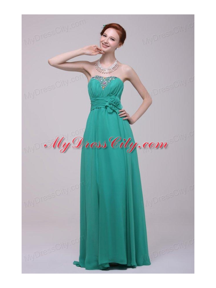 Green Chiffon Empire Beading and Flower Prom Dress for 2014 Spring