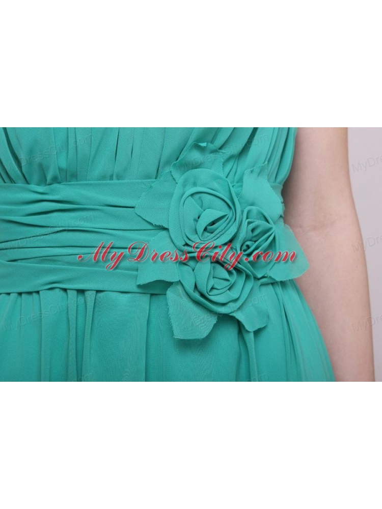 Green Chiffon Empire Beading and Flower Prom Dress for 2014 Spring
