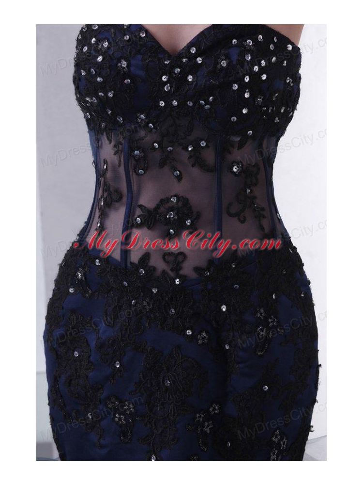 Navy Blue Mermaid Sweetheart Prom Dress with Appliques and Beading