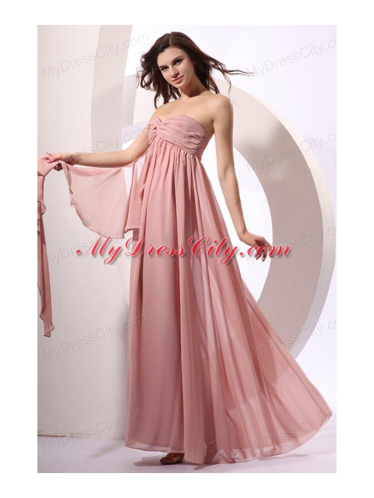 Empire Sweetheart Floor-length Ruche Peach Chiffon Prom Dress