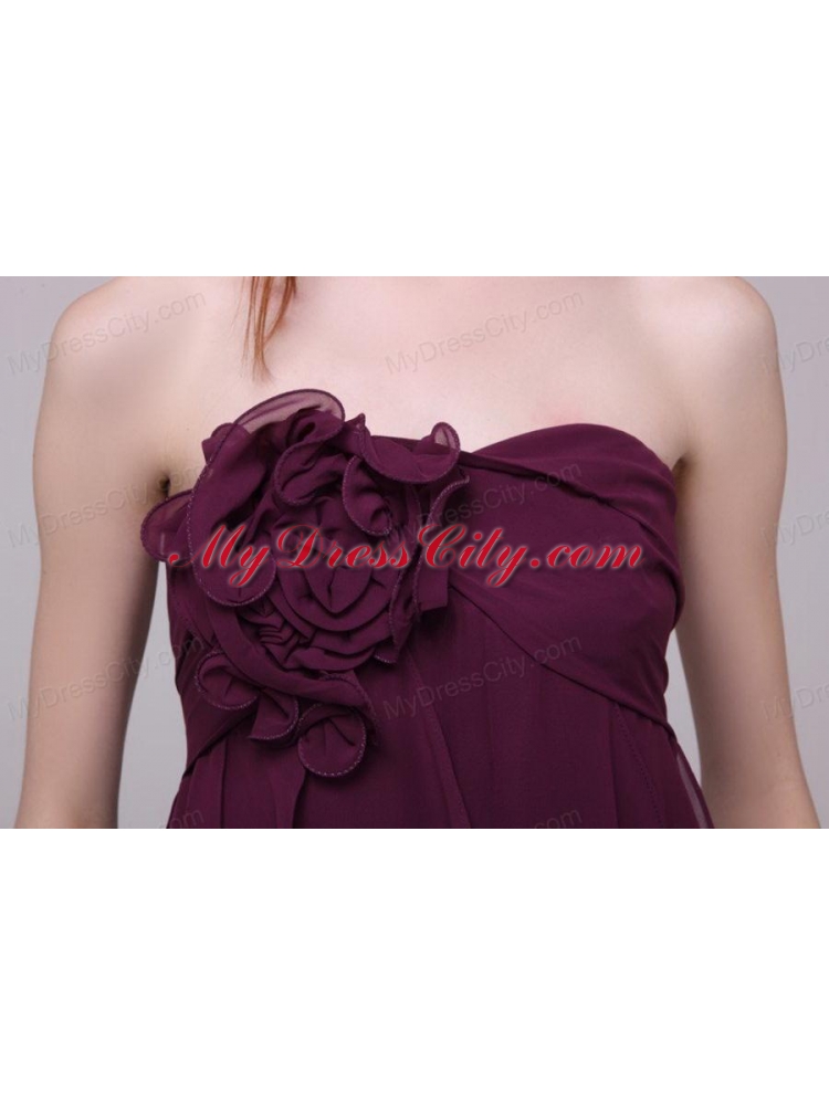 Dark Purple Strapless Hand Made Flower Short Prom Dress