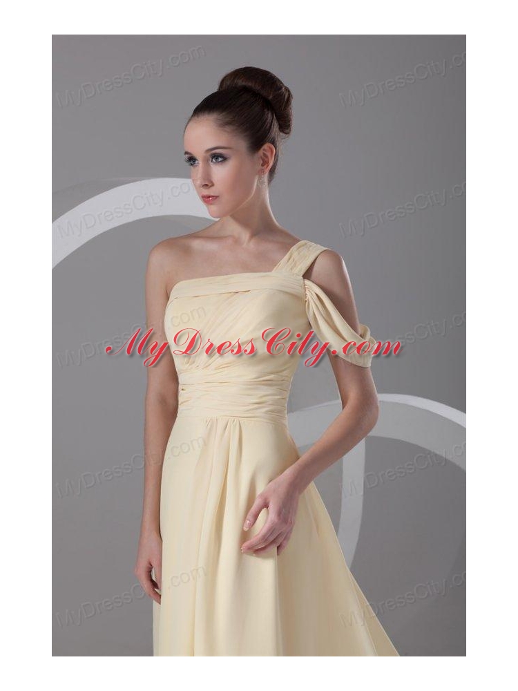 Elegant Empire One Shoulder Chiffon Ruching Champagne Prom Dress