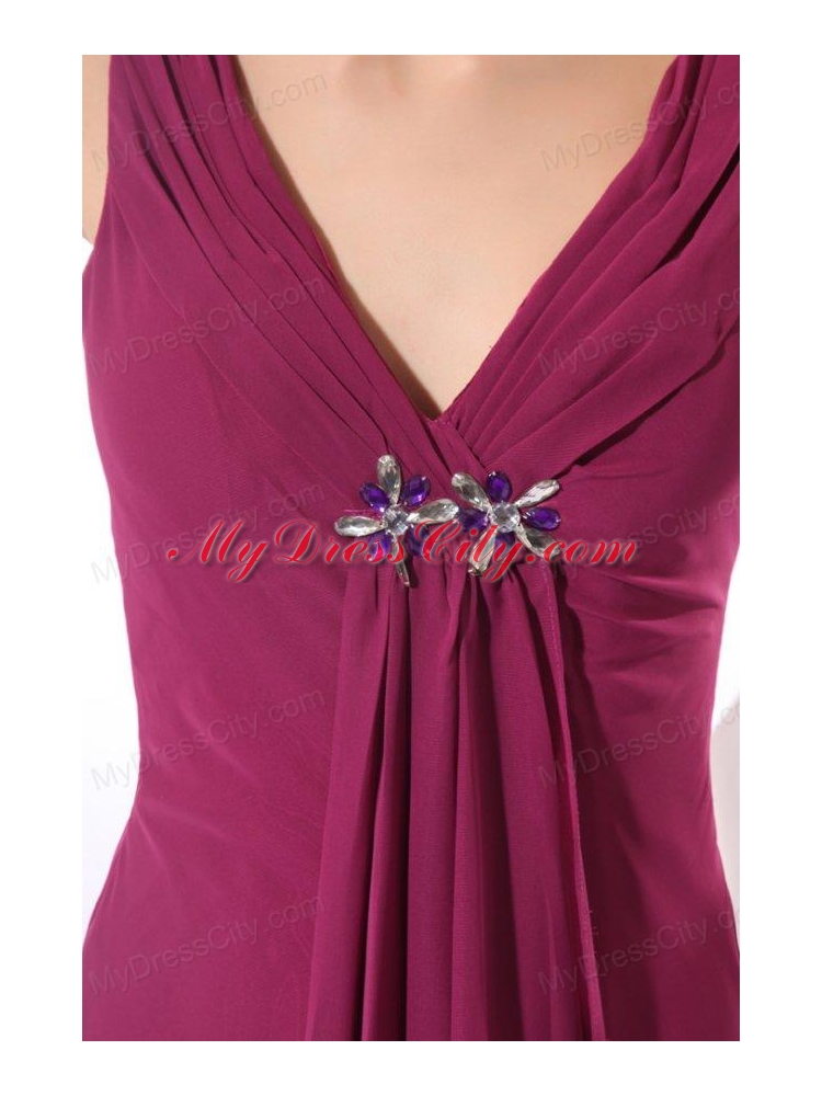 Elegant Empire V-neck Purple Beading Purple Chiffon Prom Dress