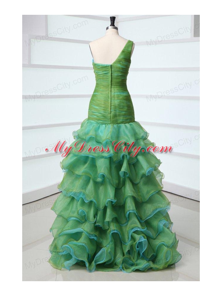 Mermaid One Shoulder Appliques Organza Multi-color Prom Dress