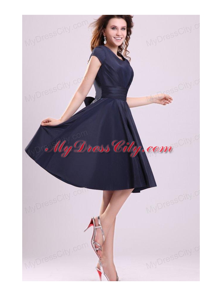 Navy Blue Scoop Short Prom Dress with A-line Knee-length