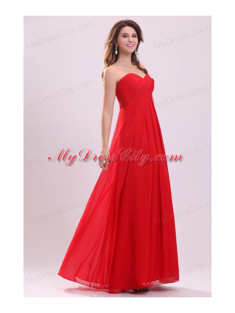 Simple Empire Sweetheart Floor-length Chiffon Ruching Red Prom Dress