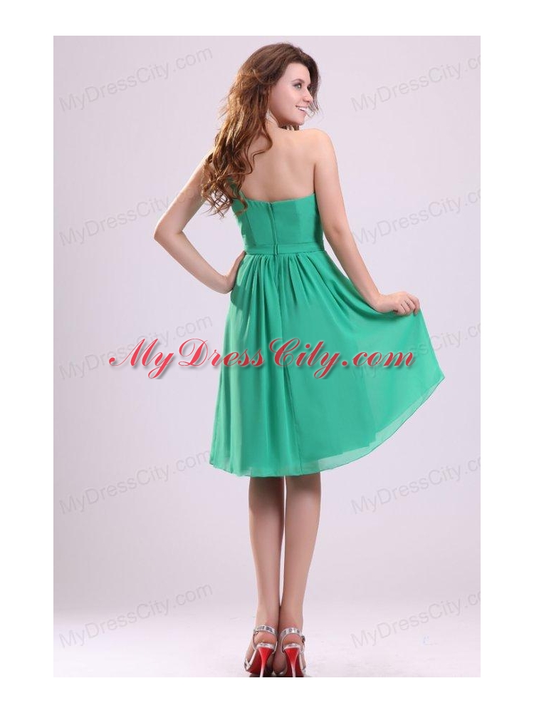Turquoise Prom Dress with Bowknot and Ruching A-line One Shoulder