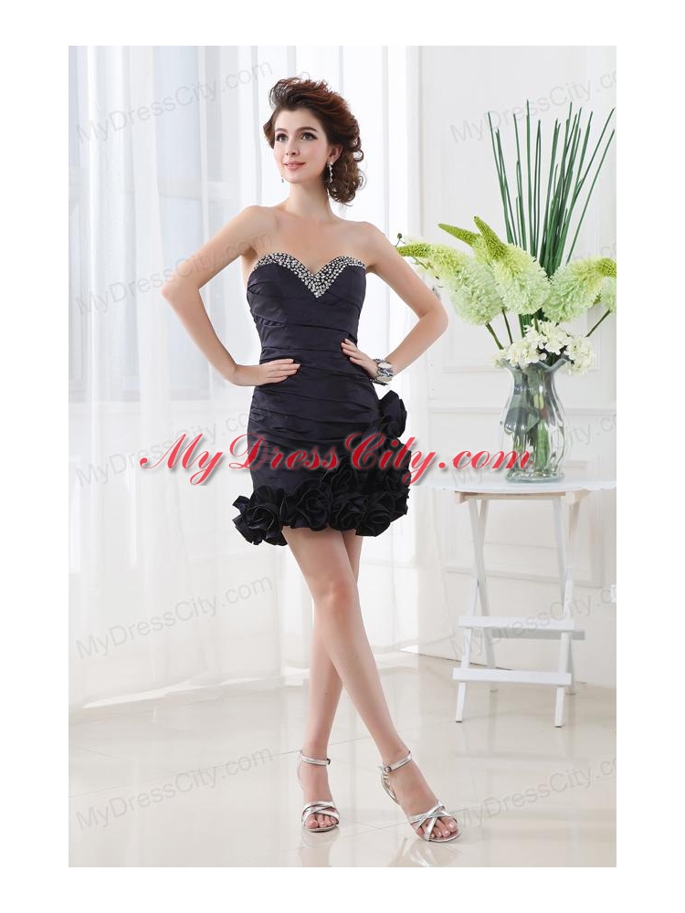 Navy Sweetheart Blue Beadings Hand Made Flowers Mini-length Prom Dress