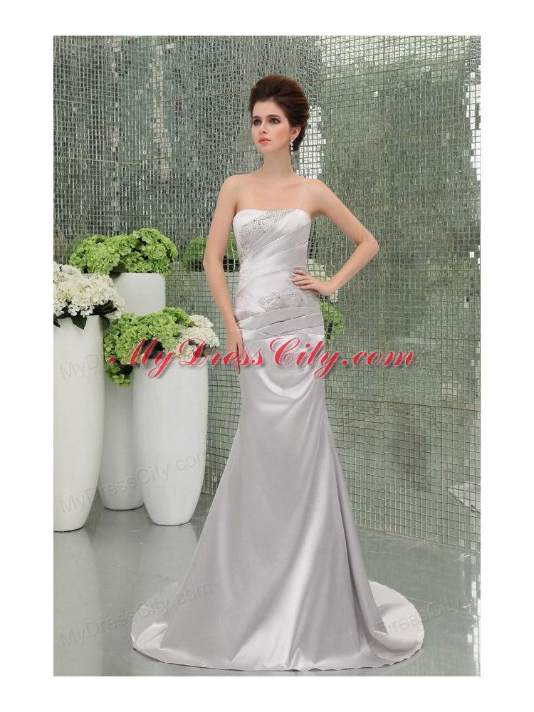 A-line Strapless Sashes and Beadings Floor-length White Prom Dress