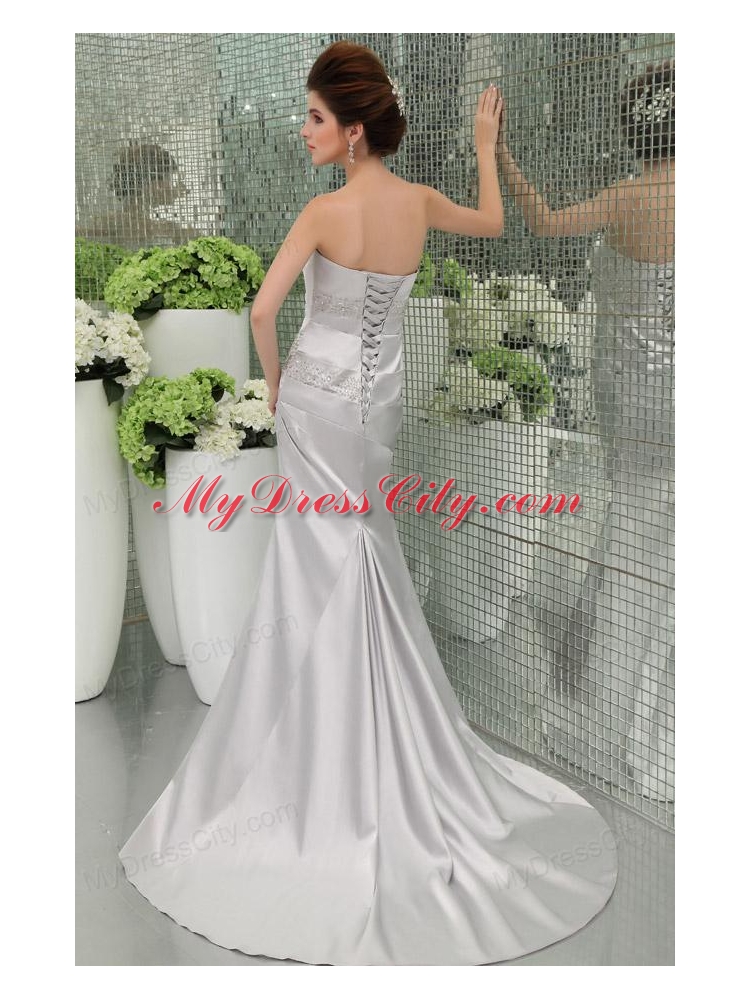 A-line Strapless Sashes and Beadings Floor-length White Prom Dress