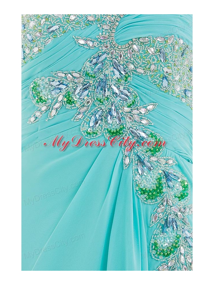 Column Sweetheart Floor-length Applique Aqua Blue Prom Dress