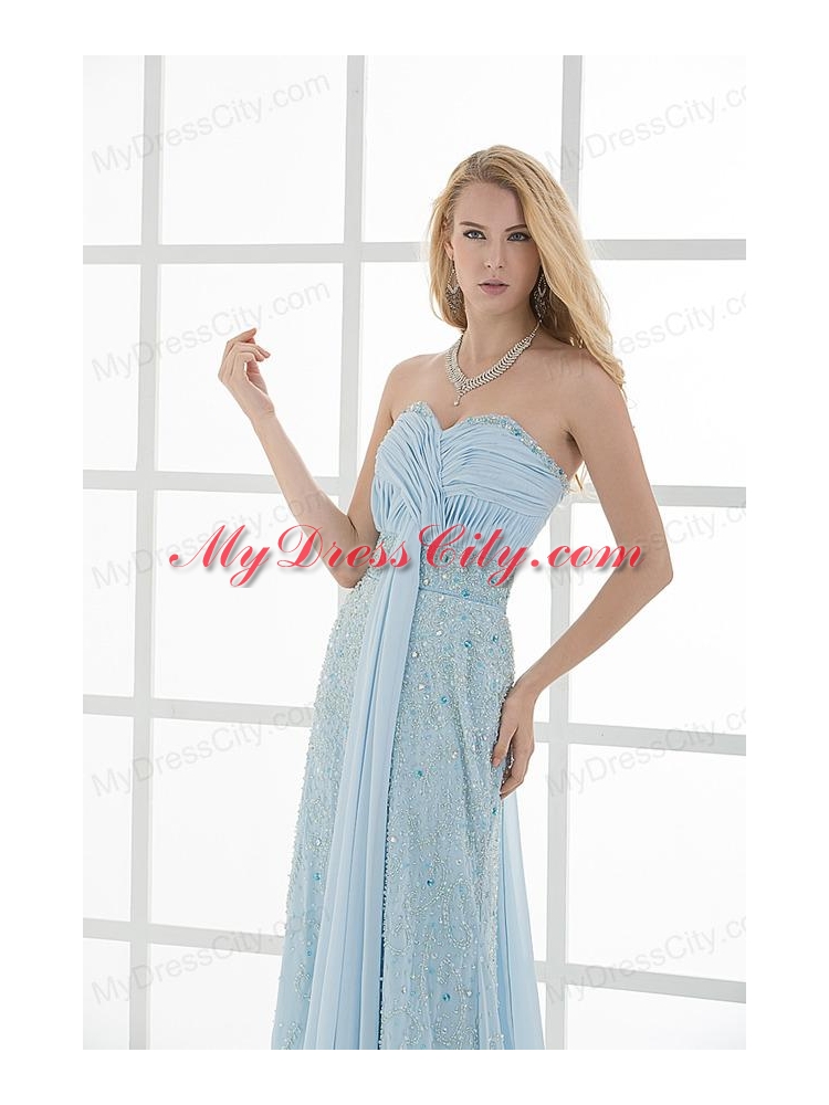 Column Sweetheart Floor-length   Beading Light Blue Prom Dress