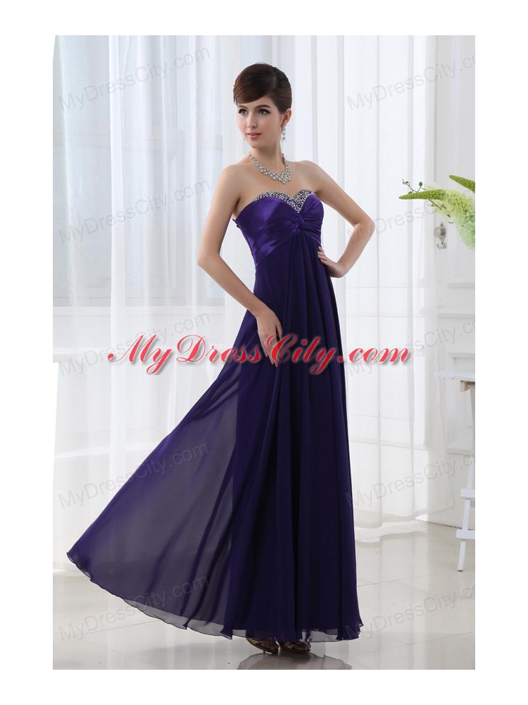 Dark Purple Sleeveless Prom Dress with Sweetheart Empire Beading
