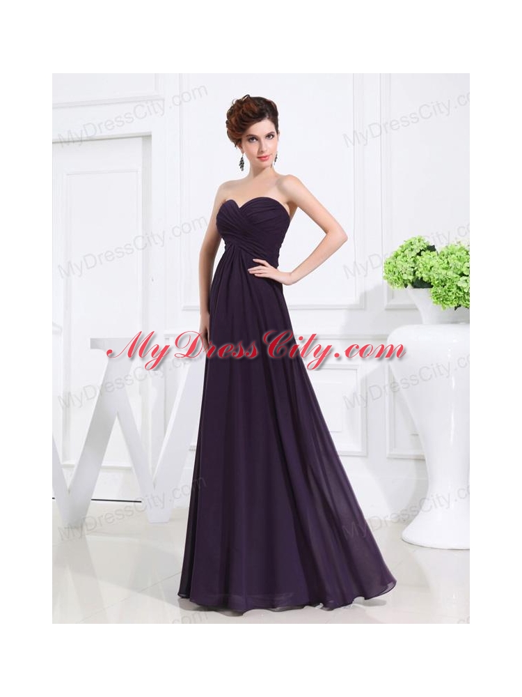 Empire Chiffon Ruching Strapless Dark purple Floor-length Prom Dress