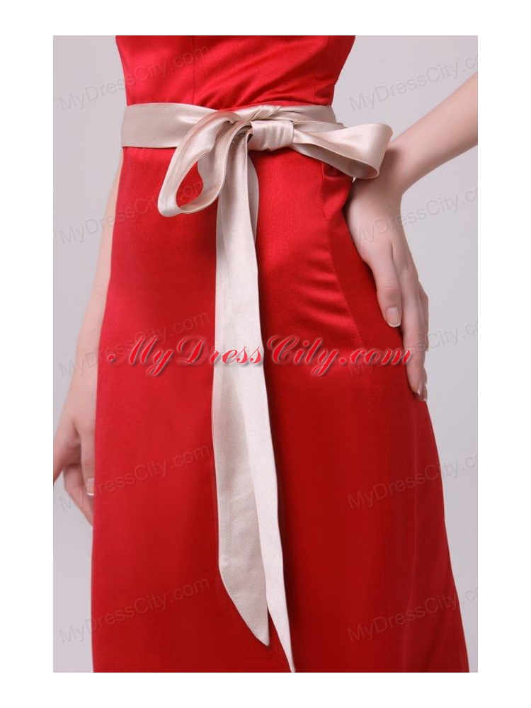 Elegant Column Strapless Taffeta Red Floor-length Prom Dress With Sashes