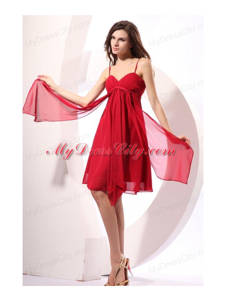 Empire Wine Red Ruching Chiffon Knee-length Prom Dress
