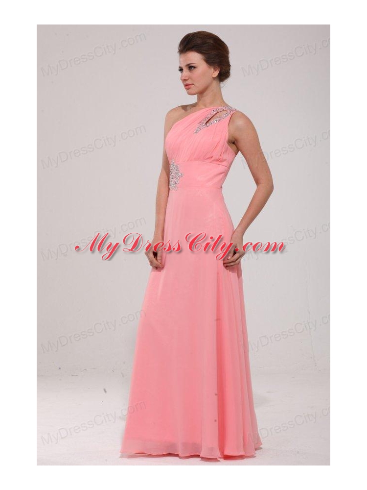 Pink Red One Shoulder Prom Dress with Beading
