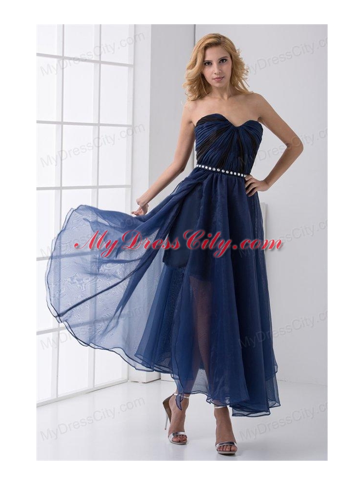 Empire Sweetheart Beading Ankle length Chiffon Navy Blue Prom Dress