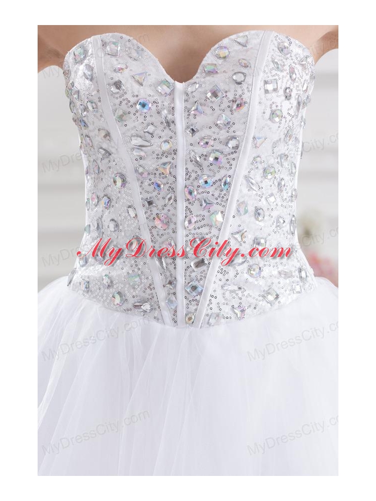 A-line Rhinestone Sweetheart Knee-length Prom Dress in White
