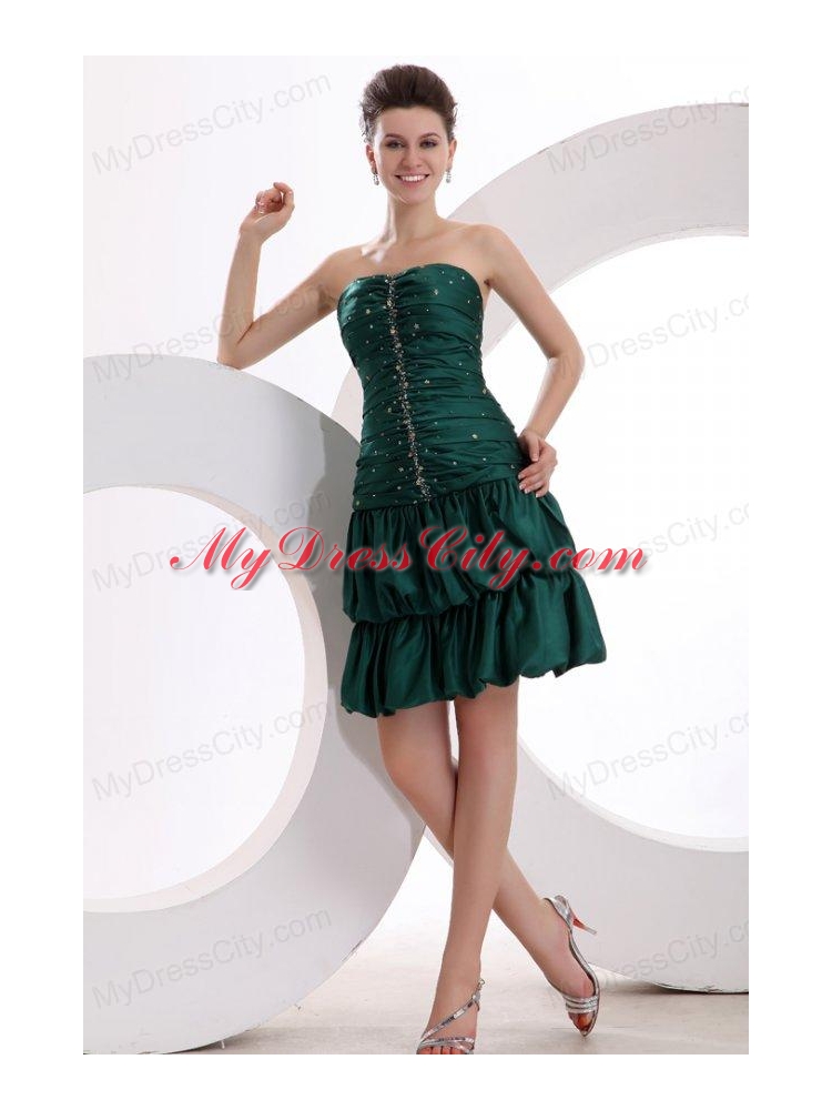 Green Column Ruching and Beading Sweetheart Prom Dress