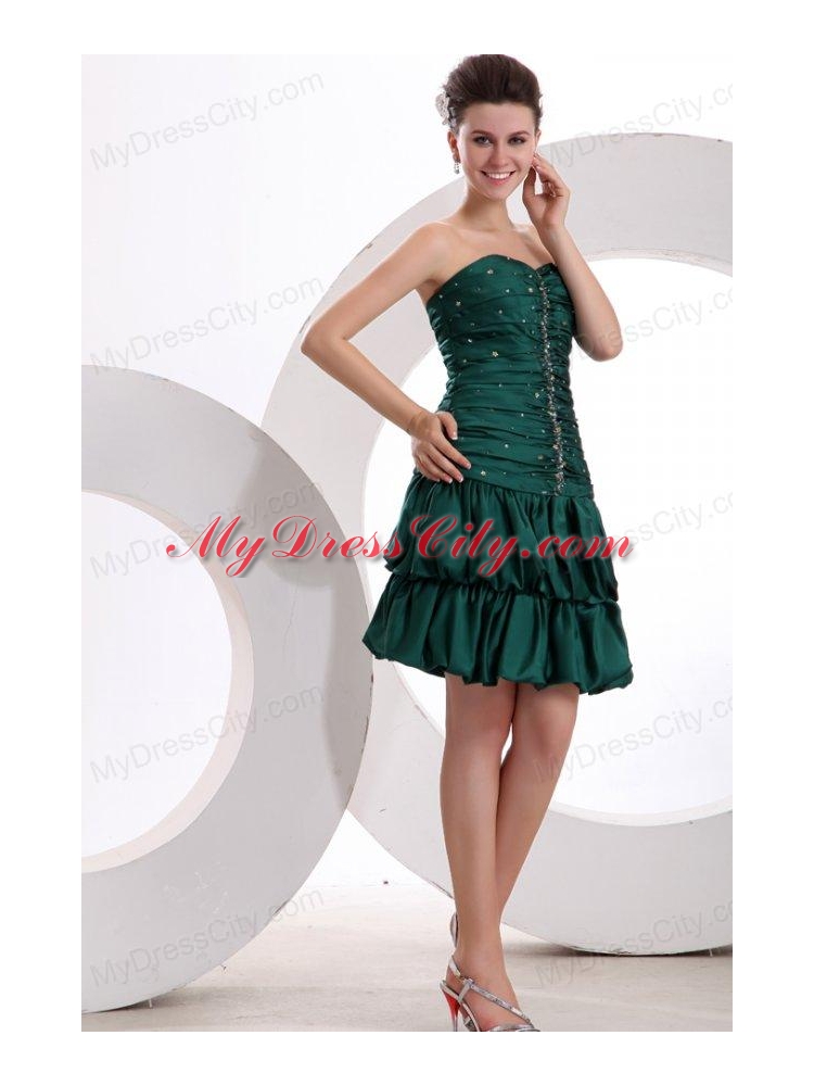 Green Column Ruching and Beading Sweetheart Prom Dress