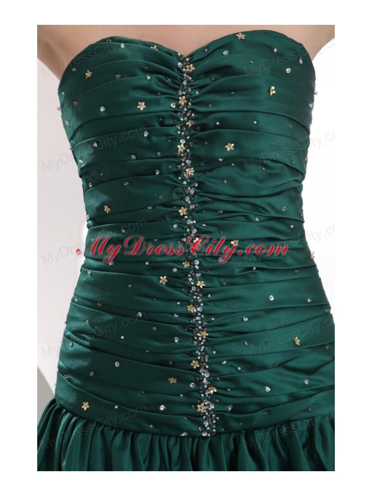 Green Column Ruching and Beading Sweetheart Prom Dress