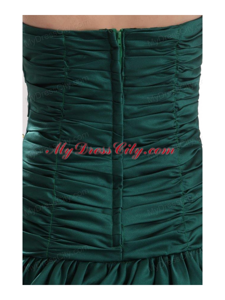 Green Column Ruching and Beading Sweetheart Prom Dress
