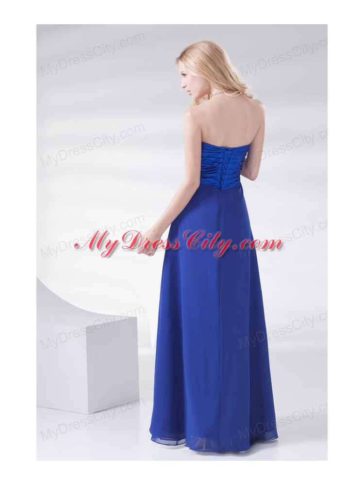 Royal Blue Sweetheart Beading and Ruching Prom Dress with Long
