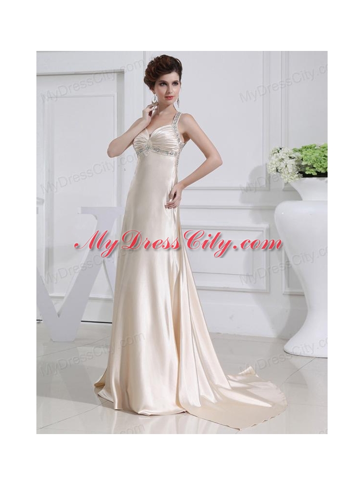 A-line  Halter Top Floor-length Beading Elastic Woven Satin Prom Dress