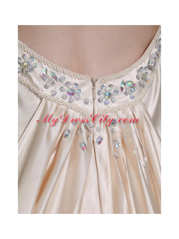 A-line  Halter Top Floor-length Beading Elastic Woven Satin Prom Dress