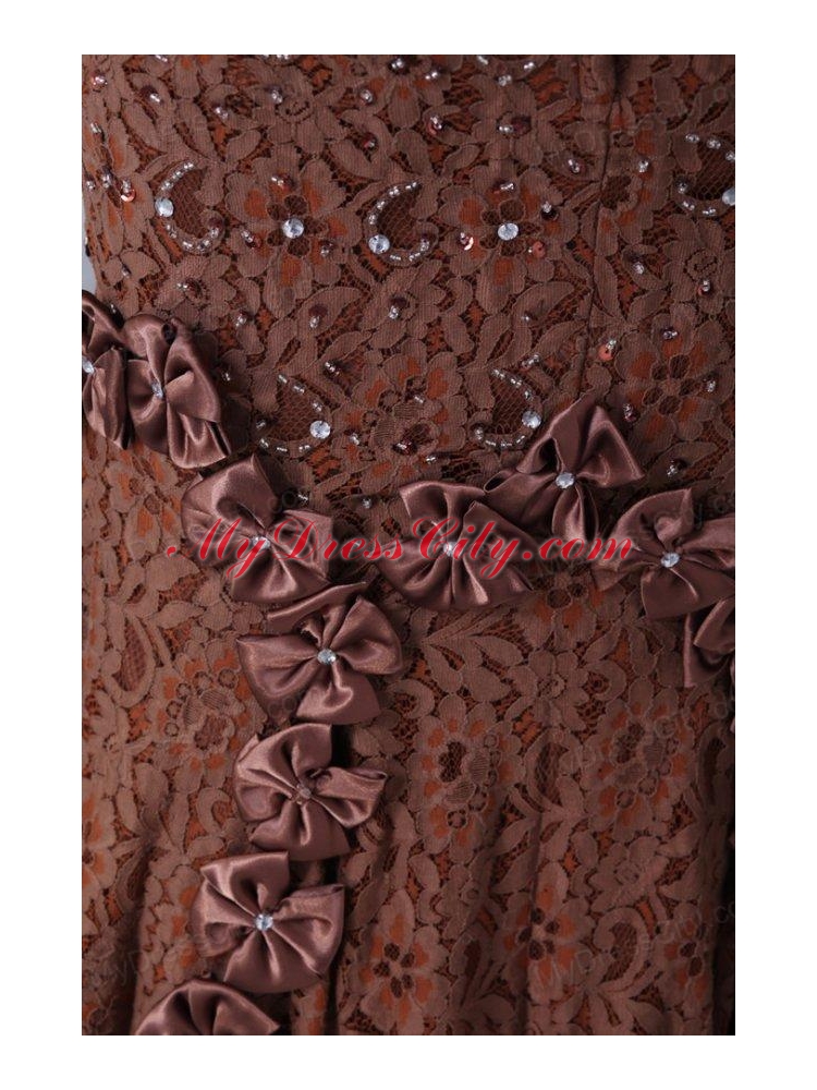 Brown Mermaid Sweetheart Prom Dress with Lace and Flowers