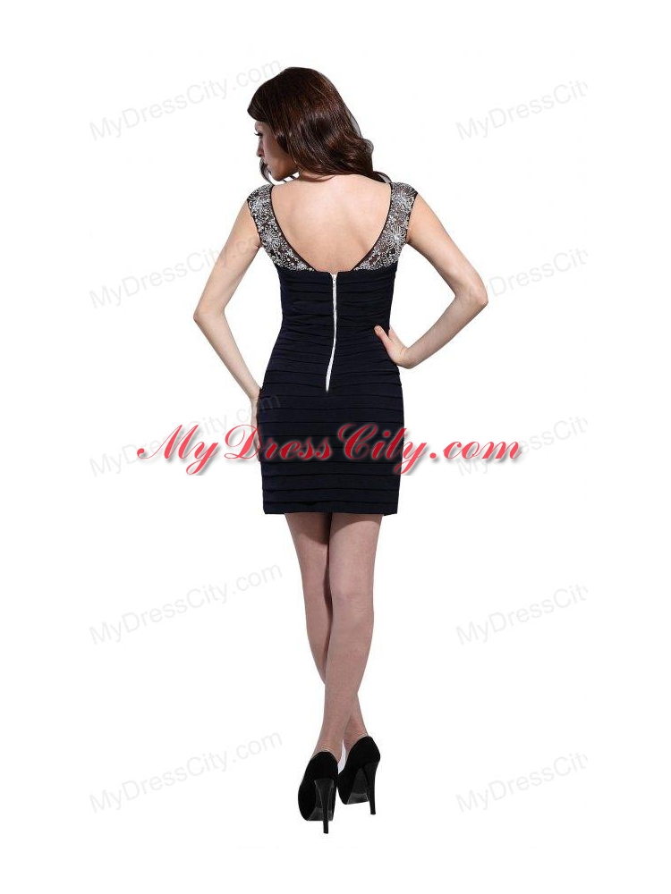 Column Scoop Black Ruching Mini-length Prom Dress