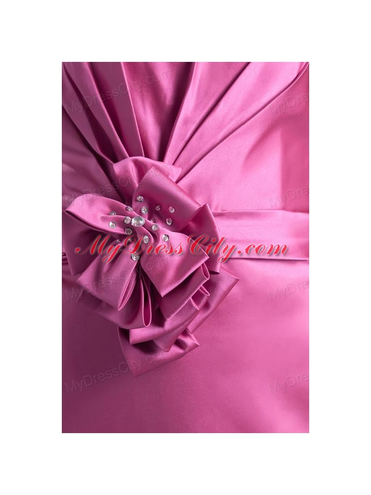 Column Strapless Rose Pink Ruching Taffeta Mini-length Prom Dress