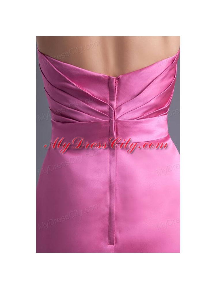 Column Strapless Rose Pink Ruching Taffeta Mini-length Prom Dress