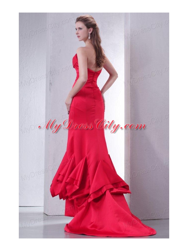 Coral Red Mermaid Sweetheart High-low Prom Dress with Ruffles