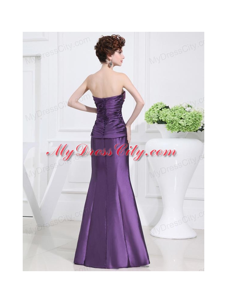 Strapless Floor-length Beading Taffeta Eggplant Purple Prom Dress