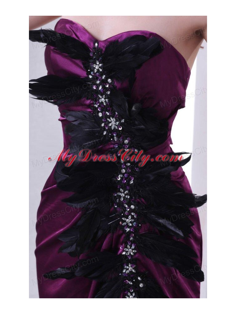 Sweetheart Column Beading and Feather Prom Dress in Dark Purple