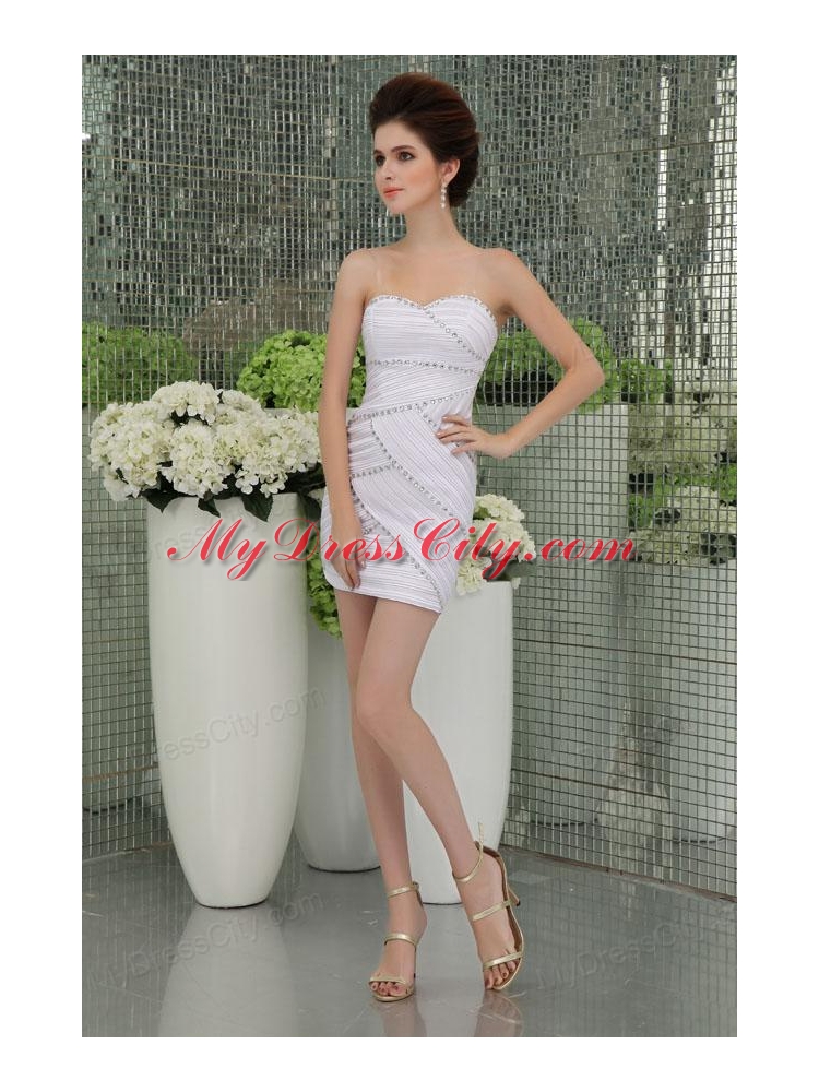 Sweetheart Mini-Length Beading Special Fabric White Prom Dress